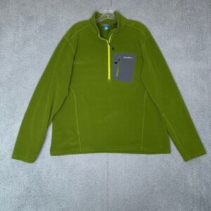 Eddie Bauer Mens XL Polartec Fleece Quarter Zip Pullover Lime Green Chest Pocket